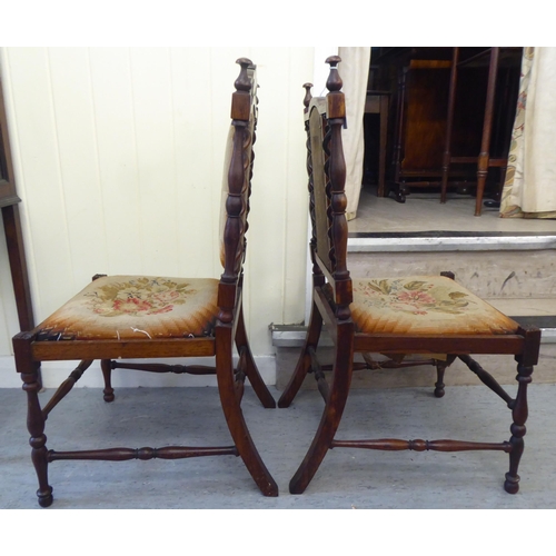 72 - A pair of 19thC rosewood framed drawing room chairs of diminutive proportions, each with an arched (... 