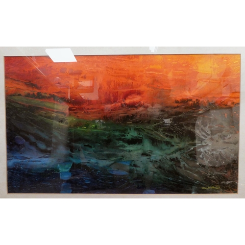 74 - Eric Williams - 'Burning Sunset'  mixed media  bears a signature  16