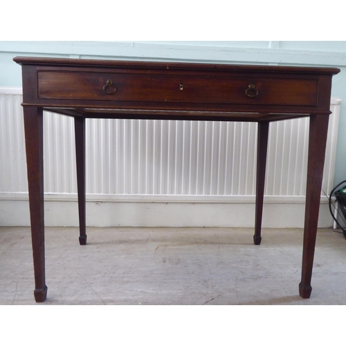 88 - A late 19thC mahogany side table, the shallow frieze drawer with cockbeading and gilded drop handles... 