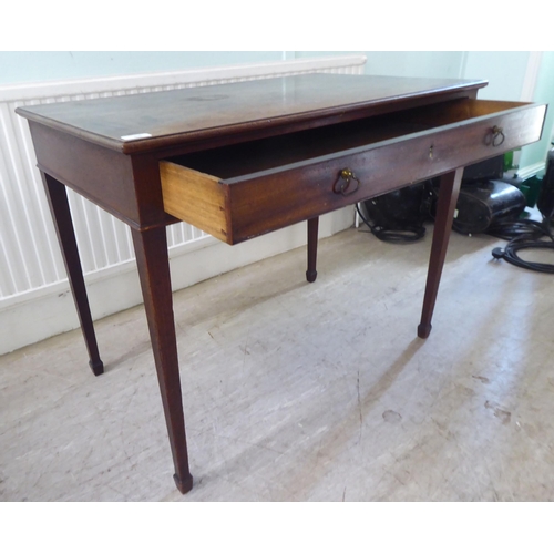 88 - A late 19thC mahogany side table, the shallow frieze drawer with cockbeading and gilded drop handles... 