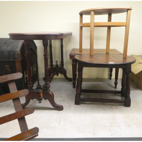 246 - Small furniture: to include an early 20thC oak joint stool, raised on turned, stained, beech legs  1... 