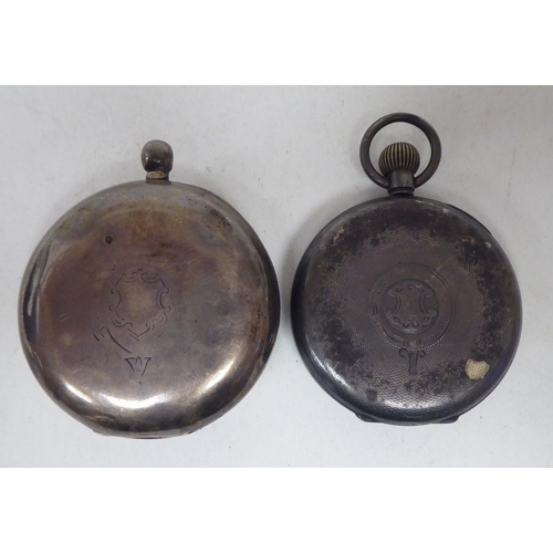 262 - A Waltham silver cased pocketwatch, faced by a Roman dial; and another, faced by an Arabic dial  mix... 