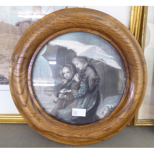 286 - Framed 19thC and later variously themed monochrome and coloured engraving prints  largest 10