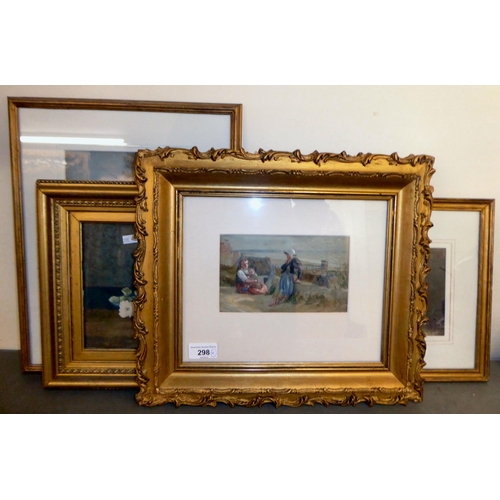 298 - Four framed mid 19th-early 20thC watercolours  various subjects  one bears a signature&nbs... 