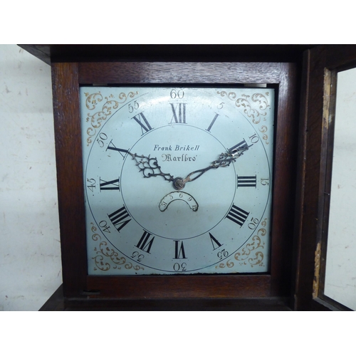 299 - A 19thC oak cased longcase clock; the movement faced by a Roman dial  inscribed Frank Birkell of Mar... 