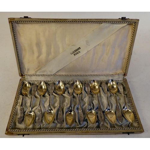 331 - A set of twelve (possibly Latvian) silver teaspoons  boxed