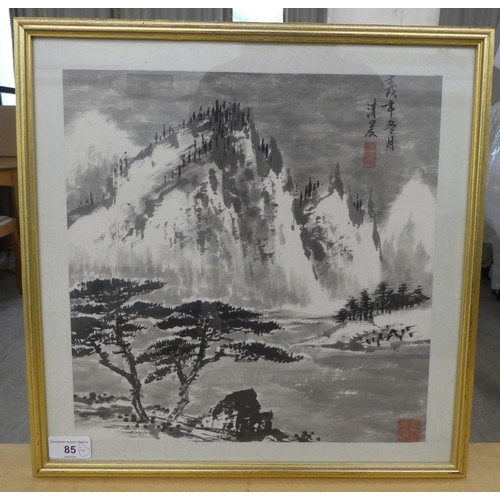 85 - A series of four modern framed Chinese School - traditional landscapes  watercolours  bear... 