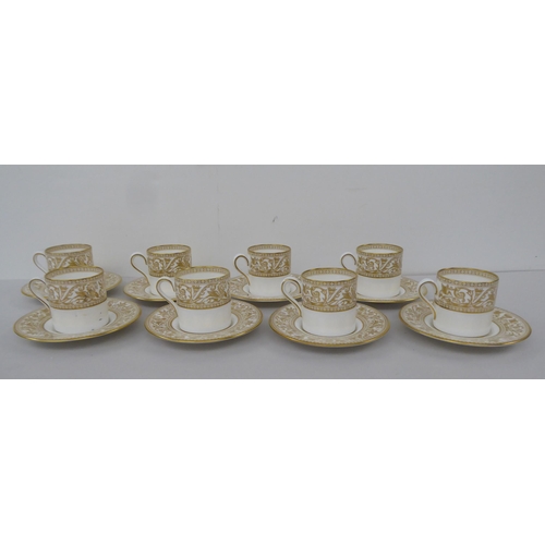 89 - China tableware: to include Wedgwood Gold Florentine pattern and Royal Crown Derby green Derby panel... 