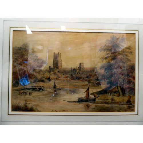 45 - Holmer EC Winter - 'Ely Cathedral'  watercolour  bears an inscription, signature & label verso  ... 