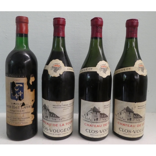 63 - Three bottles of 1952 Chateau de la Tour Clos-Vougeot; and a bottle of Chateau Smith Haut La Jite Ma... 