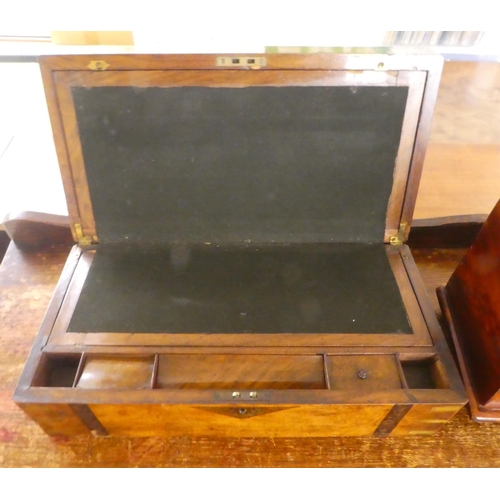 86 - A 19thC brass banded walnut writing slope with straight sides and a hinged lid  7