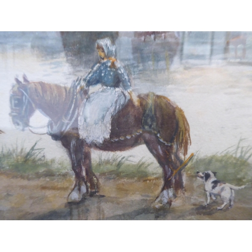 144 - RT Wilding - 'The Tees at Eaglescliffe' featuring a fisherman in conversation with a girl seated on ... 