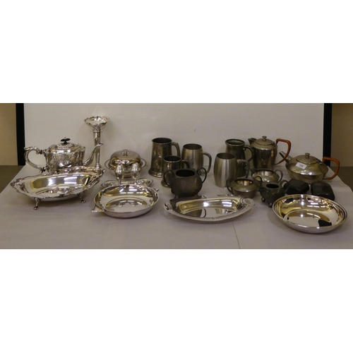 122 - Silver plated and pewter tableware: to include spot hammered Tudric teaware