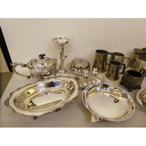 122 - Silver plated and pewter tableware: to include spot hammered Tudric teaware