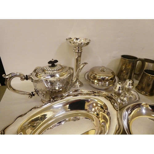 122 - Silver plated and pewter tableware: to include spot hammered Tudric teaware
