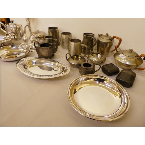 122 - Silver plated and pewter tableware: to include spot hammered Tudric teaware