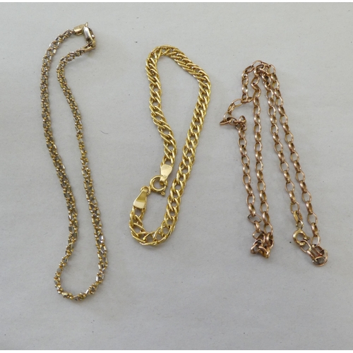 125 - Three various fancy 9ct gold bracelets: to include a ropetwist example, on a ring bolt clasp