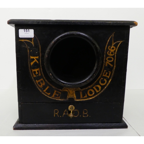 151 - An RAOB black stained, table-top ballot box with an inscription  12