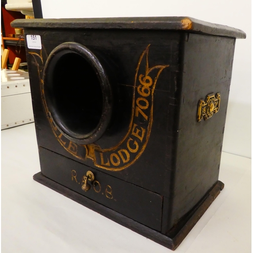 151 - An RAOB black stained, table-top ballot box with an inscription  12