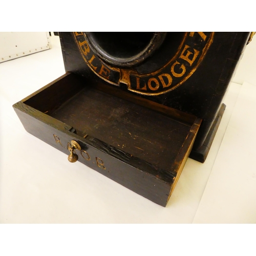 151 - An RAOB black stained, table-top ballot box with an inscription  12
