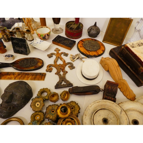 152 - Miscellaneous collectables: to include a set of four turned wooden wheels&nbsp; 4.5