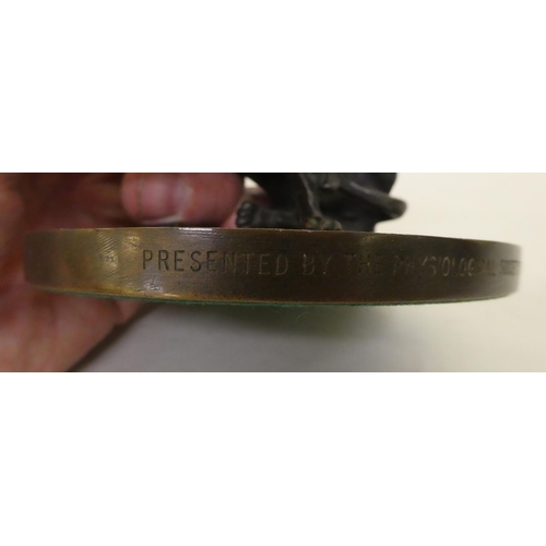 156 - A 1960s cast and patinated bronze model, a seated hound, scratching its ears&nbsp; 3.5