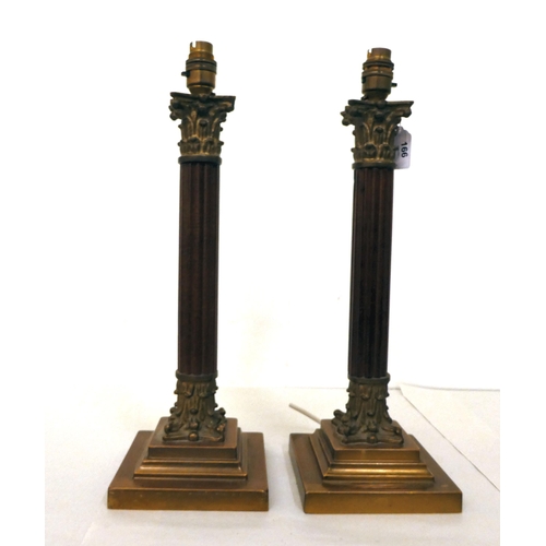 166 - A pair of wooden and brass Corinthian column table lamps&nbsp; 18