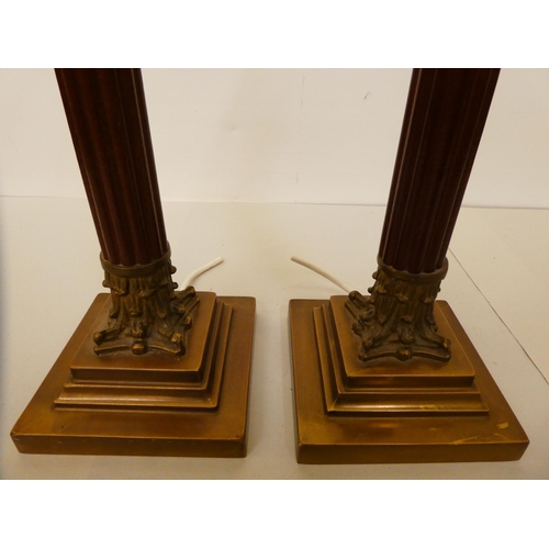 166 - A pair of wooden and brass Corinthian column table lamps&nbsp; 18