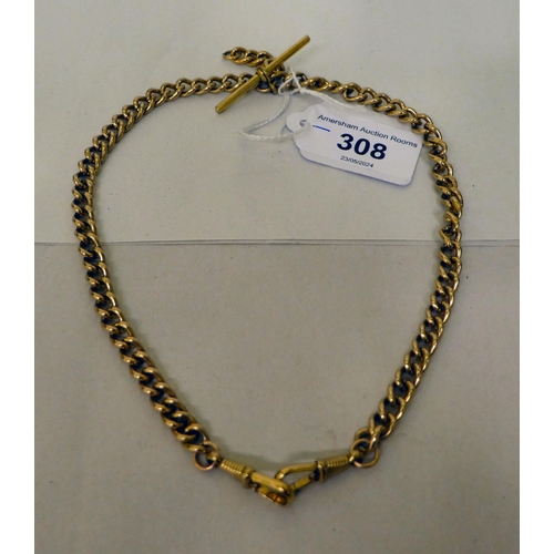 308 - A gold plated pocket watch chain and T-bar