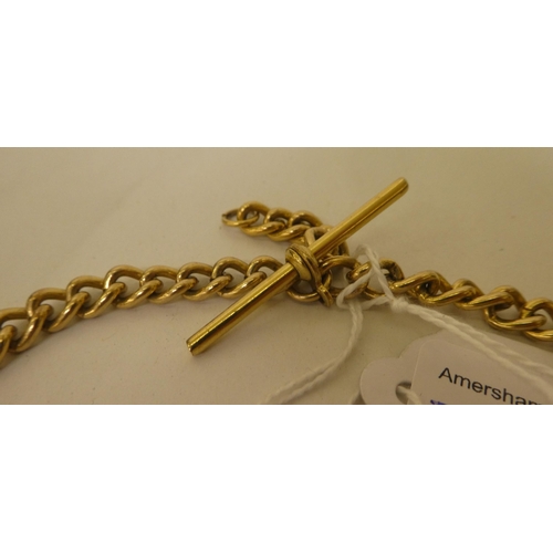 308 - A gold plated pocket watch chain and T-bar