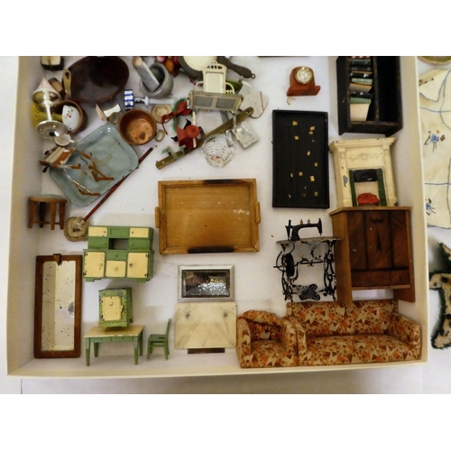 309 - Dolls house furniture, circa 1890-1950: to include kitchenalia and musical instruments