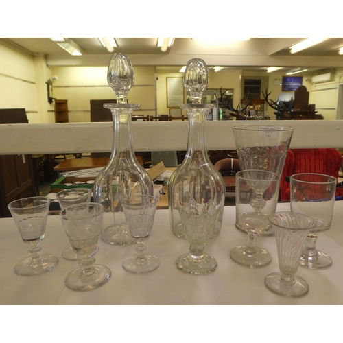 313 - 19thC glassware: to include pedestal rummers, two decorated with stoppers