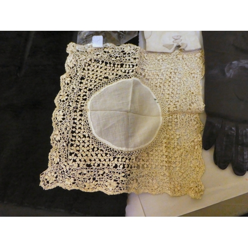 316 - Period lace and ladies fashion accessories: to include a Radley handbag