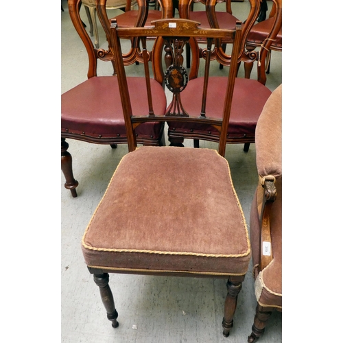 319 - Chairs: to include a late Victorian rosewood and marquetry framed horseshoe shaped salon chair with ... 