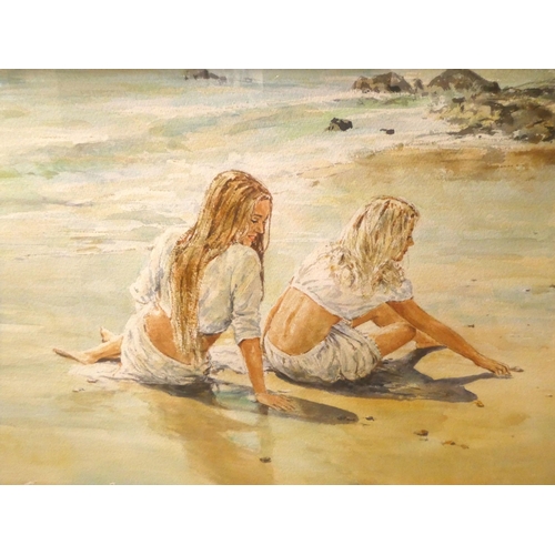 58 - Gordon King - a study of two women seated on a beach  watercolour  bears a signature &... 