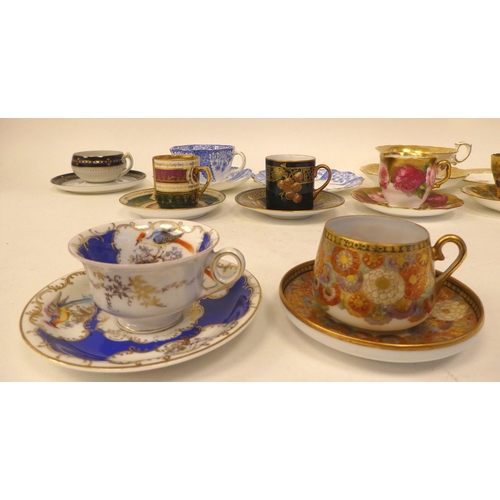 6 - Ten 19th/20thC porcelain and china cabinet cups and saucers; and two trios: to include an Aynsley gi... 