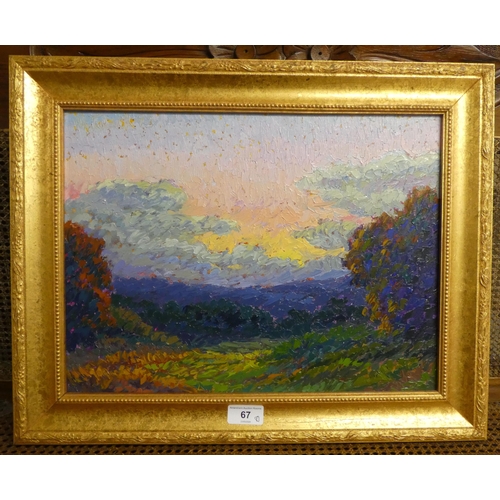 67 - Whitehead - 'Twilight' a landscape at dusk  oil on board  bears a signature & dated '93  12