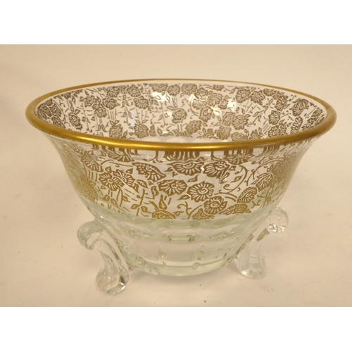 7 - Decoratively gilded and silvered glass tableware: to include a fruit bowl and servers 