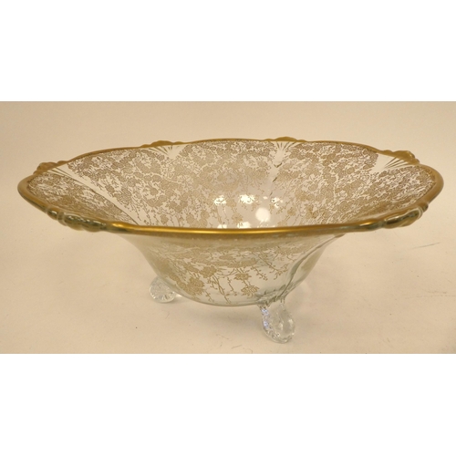 7 - Decoratively gilded and silvered glass tableware: to include a fruit bowl and servers 