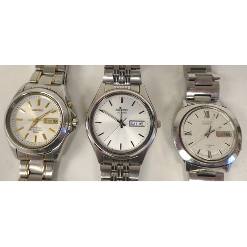 70 - Three Seiko stainless steel cased and strapped wristwatches