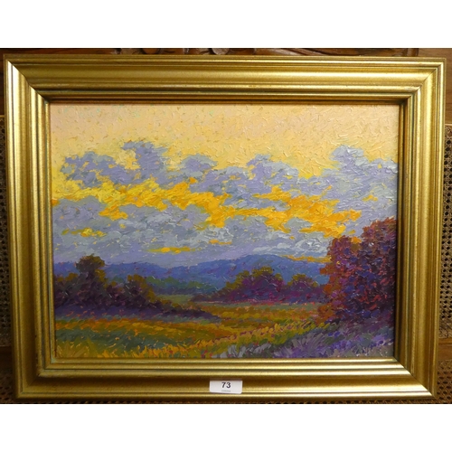 73 - Whitehead - 'Western Evening' a landscape   oil on board  bears a signature  12