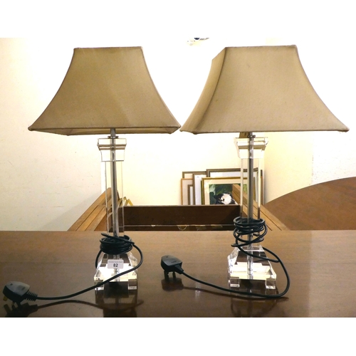 82 - A pair of India Jane glass table lamps of pillar design  18