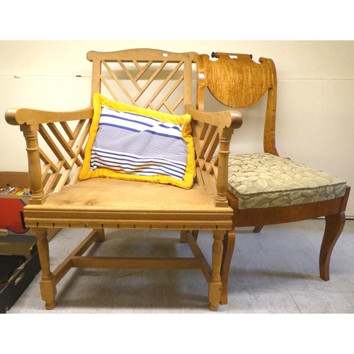 83 - Chairs: to include a modern Biedermeier style, maple finished bedroom chair, raised on splayed legs