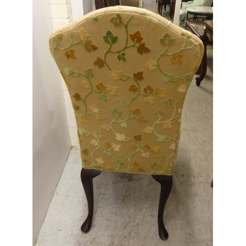 84 - Chairs: to include a bedroom chair, upholstered in leopard print fabric, raised on splayed feet