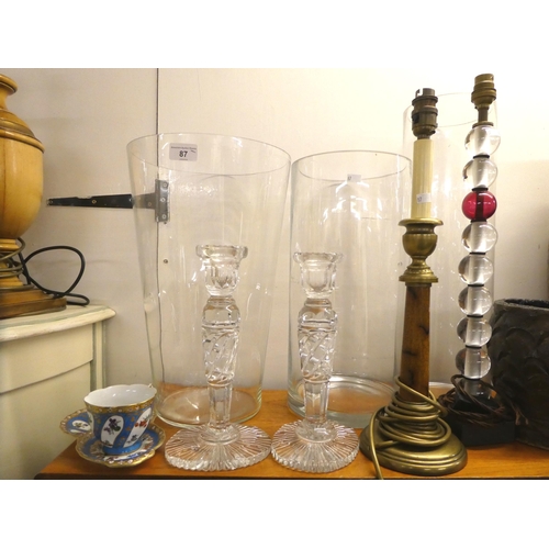 87 - Interior designer accessories: to include a cylindrical clear glass vase  16