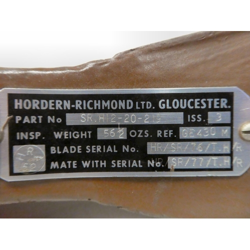 69 - A Hordern-Richmond helicopter blade, inscribed HR/SR/76  TH/R  STI/19  SR.H12.20.219  DTD 5555 Mod 8... 