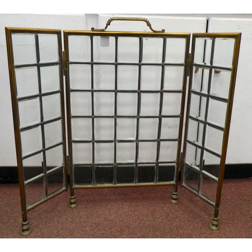 68 - An Edwardian tubular brass, the three fold firescreen, comprising multiple  3