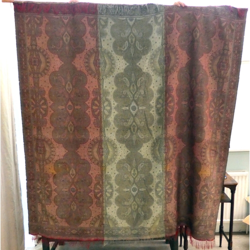 117 - A mid 19thC Norwich shawl with rare colouring to the mercerised cotton and silk, worked in a paisley... 