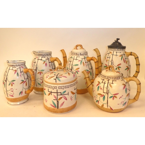 162 - A late Victorian Brownhills pottery majolica inspired six piece tea set