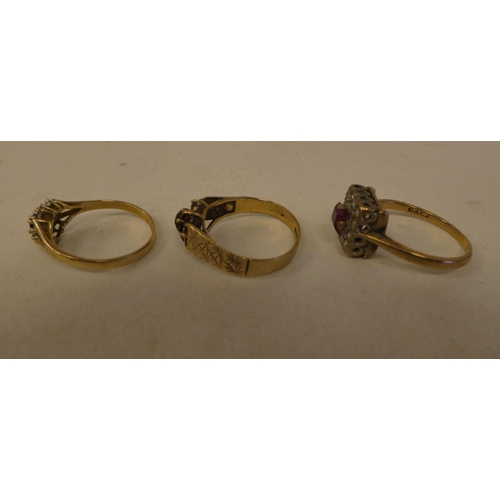 2 - Three 9ct gold rings, set with varying coloured stones
